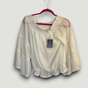 Easy Smile Blouse Womens S White New Swiss Dot Off Shoulder Feminine Relaxed Fit